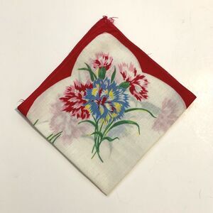 Pink Blue Carnation Floral Handkerchief 13x13 Cottage Core Granny Vintage